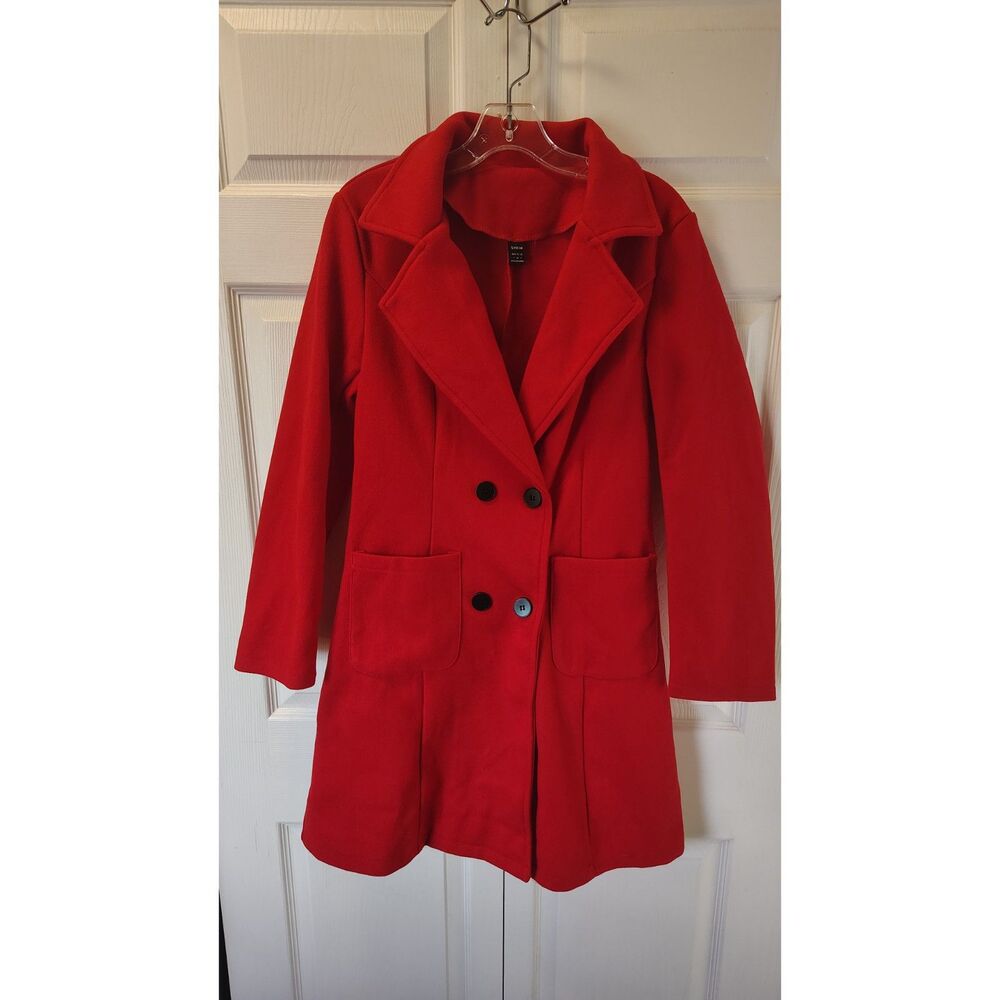 SHEIN Red Double Breasted Mid-Length Peacoat Jacket Small